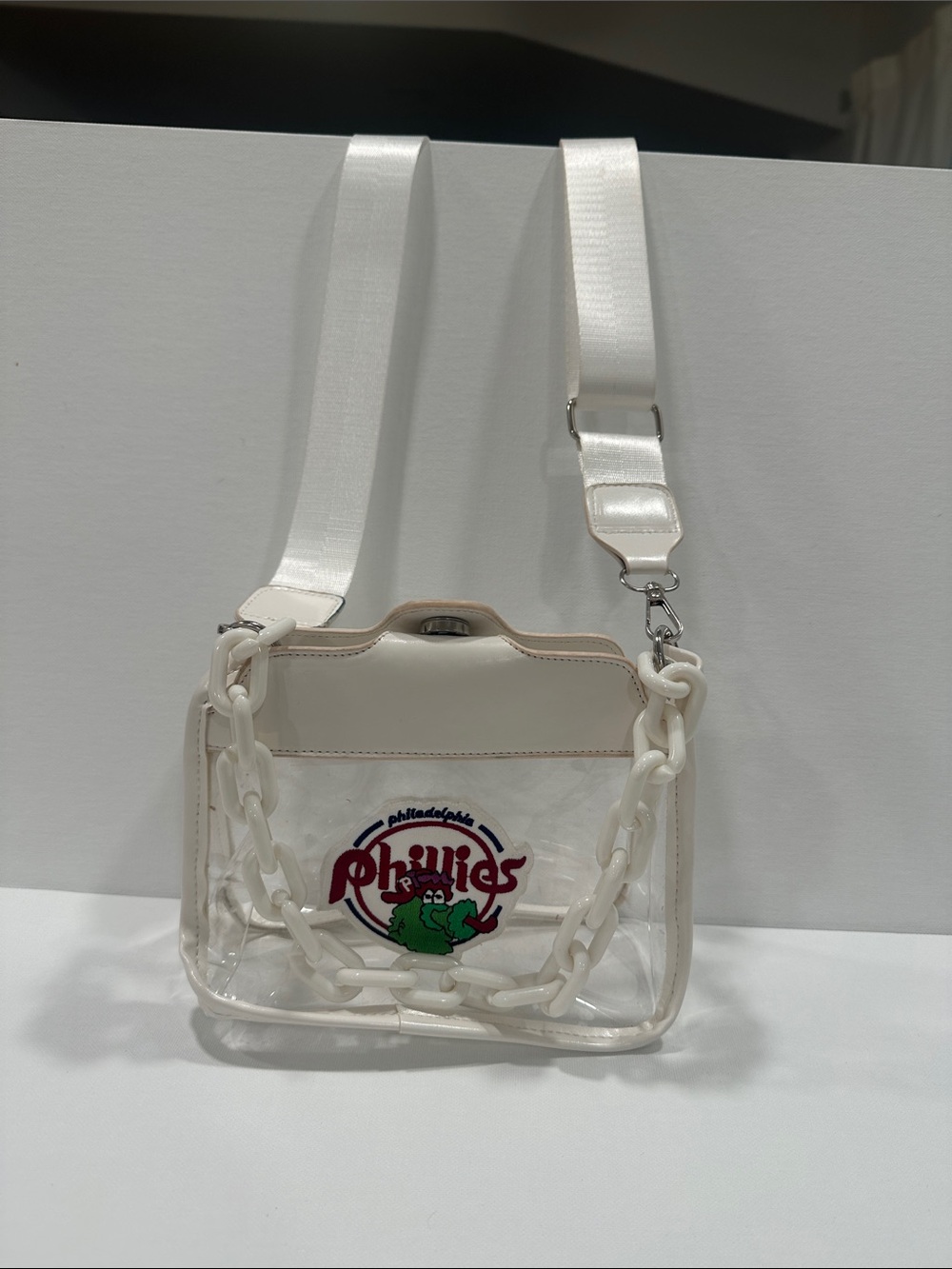 White Clear Crossbody Bag with Phillies Patch